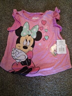 Disney Minnie Mouse Pink Ruffle Sleeve Girls 2-Piece Outfit